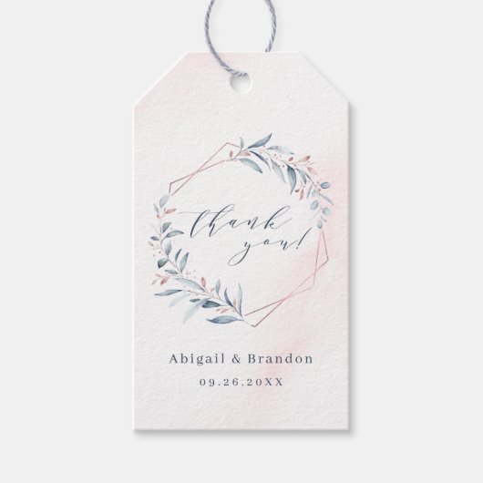 Rose Gold Dusty Blue Greenery Geometric Vielen Dan Geschenkanhänger (Vorderseite)