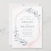 Rose Gold Dusty Blue Greenery Geometric Wedding Einladung (Vorderseite)