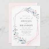 Rose Gold Dusty Blue Greenery Geometric Wedding Einladung (Vorne/Hinten)