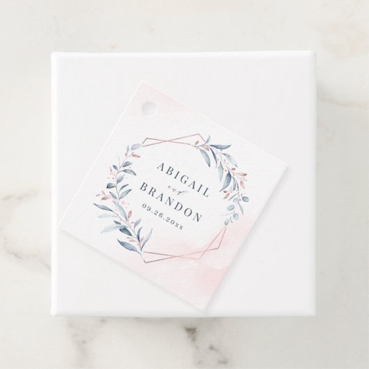 Rose Gold Dusty Blue Greenery Geometric Wedding Geschenkanhänger (Beispiel)