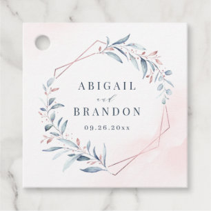 Rose Gold Dusty Blue Greenery Geometric Wedding Geschenkanhänger