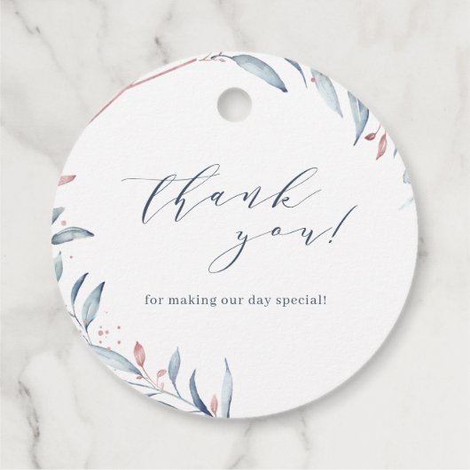 Rose Gold Dusty Blue Greenery Geometric Wedding Geschenkanhänger (Rückseite)