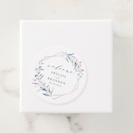 Rose Gold Dusty Blue Greenery Geometric Wedding Geschenkanhänger (Beispiel)