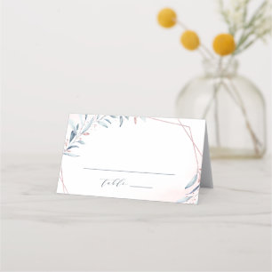 Rose Gold Dusty Blue Greenery Geometric Wedding Platzkarte