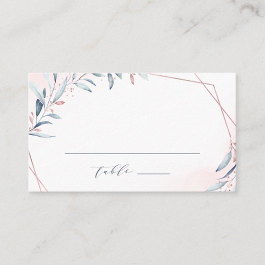 Rose Gold Dusty Blue Greenery Geometric Wedding Platzkarte (Vorderseite)