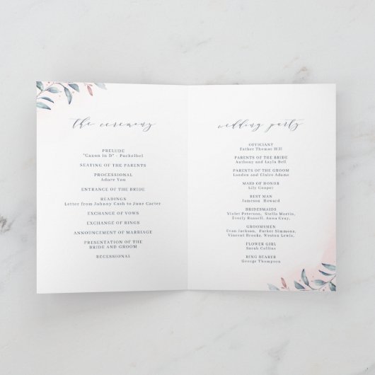 Rose Gold Dusty Blue Greenery Geometric Wedding Programm (Innenseite)