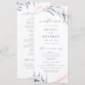Rose Gold Dusty Blue Greenery Geometric Wedding Programm (Vorne/Hinten)