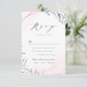 Rose Gold Dusty Blue Greenery Geometric Wedding RSVP Karte (Stehend Vorderseite)
