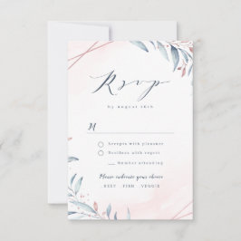 Rose Gold Dusty Blue Greenery Geometric Wedding RSVP Karte