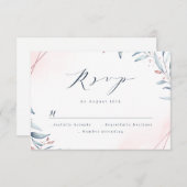 Rose Gold Dusty Blue Greenery Geometric Wedding RSVP Karte (Vorne/Hinten)