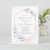 Rose Gold Dusty Blue Greenery Probe Abendessen Einladung (Stehend Vorderseite)