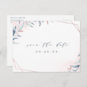Rose Gold Dusty Blue Greenery Save the Date Ankündigungspostkarte (Vorne/Hinten)