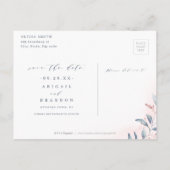 Rose Gold Dusty Blue Greenery Save the Date Ankündigungspostkarte (Rückseite)