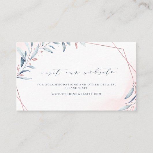 Rose Gold Dusty Blue Greenery Website Beilage Kart Platzkarte (Vorderseite)
