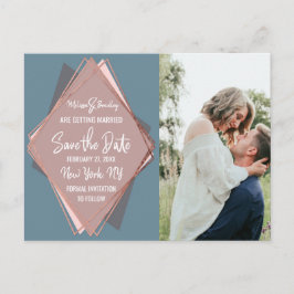 Rose Gold Dusty Blue Mauve Geometric Save the Date Ankündigungspostkarte