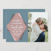 Rose Gold Dusty Blue Mauve Geometric Save the Date Einladung (Vorne/Hinten)