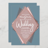 Rose Gold Dusty Blue Mauve Geometric Wedding Einladung (Vorne/Hinten)