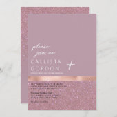 Rose Gold Dusty Mauve Glitzer Farbblock Hochzeit Einladung (Vorne/Hinten)