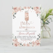 Rose Gold Dusty Petals und Prosecco Brautparty Einladung (Stehend Vorderseite)