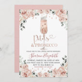 Rose Gold Dusty Petals und Prosecco Brautparty Einladung (Vorne/Hinten)