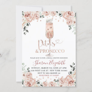 Rose Gold Dusty Petals und Prosecco Brautparty Einladung