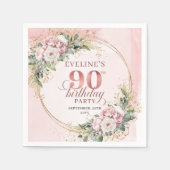 Rose Gold Dusty Pink Boho Floral 90th Birthday  Serviette (Vorderseite)