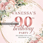 Rose Gold Dusty Pink Boho Floral 90th Birthday  Serviette