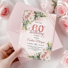 Rose Gold Dusty Pink Floral 60th Birthday Invite Einladung