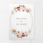 Rose Gold Dusty Pink Floral QR Code Hochzeit Dreifach Gefaltete Einladung (Cover)