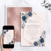 Rose Gold Dusty Pink Navy Blumenmuster Brautparty Einladung