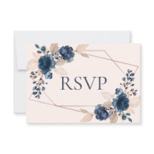 Rose Gold Dusty Pink Navy Flora Hochzeit RSVP