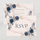 Rose Gold Dusty Pink Navy Flora Hochzeit RSVP Karte (Vorne/Hinten)