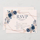 Rose Gold Dusty Pink Navy Floral Wedding RSVP Einladungspostkarte (Vorne/Hinten)