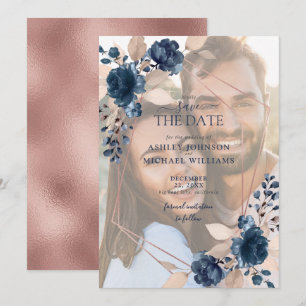 Rose Gold Dusty Pink Navy Foto Save the Date