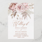 Rose Gold, Dusty Rose & Blush Blues Hochzeit Folieneinladung (Vorderseite)
