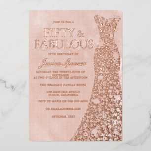 Rose Gold, Dusty Rose & Blush Kleid 50. Geburtstag Folieneinladung