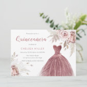 Rose Gold, Dusty Rose & Blush Quinceanera Einladung (Stehend Vorderseite)
