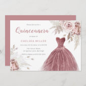 Rose Gold, Dusty Rose & Blush Quinceanera Einladung (Vorne/Hinten)