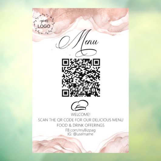 *~* Rose Gold Eatery Diner Food Logo QR Fensteraufkleber (Blatt 3)