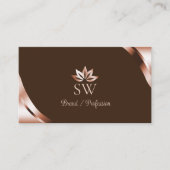 Rose Gold Ecken Coffee Brown Monogramm QR-Code Visitenkarte (Vorderseite)