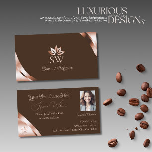 Rose Gold Ecken Kaffee Braun mit Monogramm Foto Visitenkarte