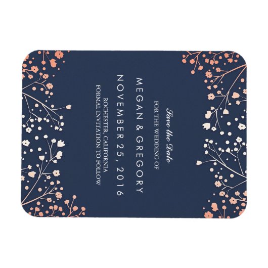 Rose Gold Effect Gipskraut Save the Date Magnet (Horizontal)