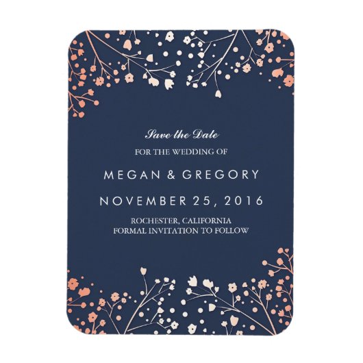 Rose Gold Effect Gipskraut Save the Date Magnet (Vertikal)