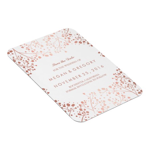 Rose Gold Effect Gipskraut Save the Date Magnet (Rechte Seite)