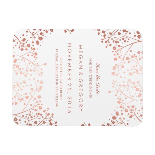 Rose Gold Effect Gipskraut Save the Date Magnet (Horizontal)