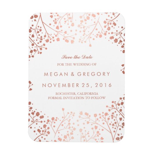 Rose Gold Effect Gipskraut Save the Date Magnet (Vertikal)