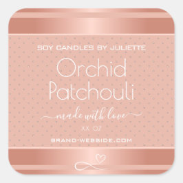 Rose Gold Effect Rosa Sojakandeln Verpackungsmarke Quadratischer Aufkleber