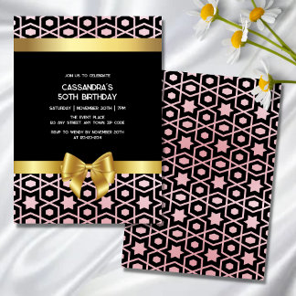 Rose Gold Egypt Geometric Gold Bow Black Birthday Einladung