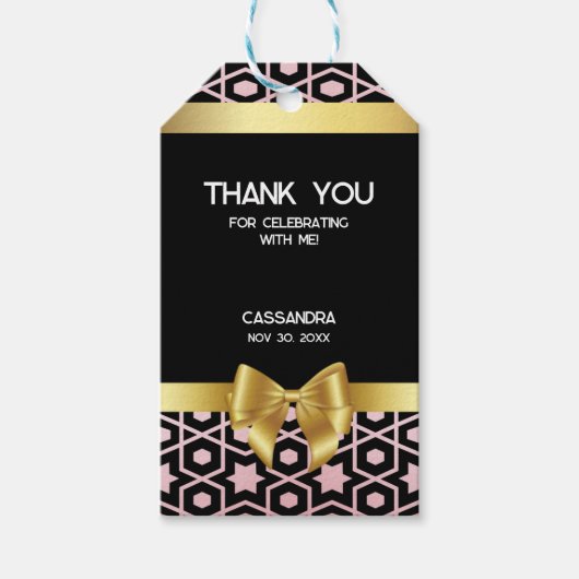 Rose Gold Egypt Geometric Gold Bow Geburtstag Geschenkanhänger (Vorderseite)