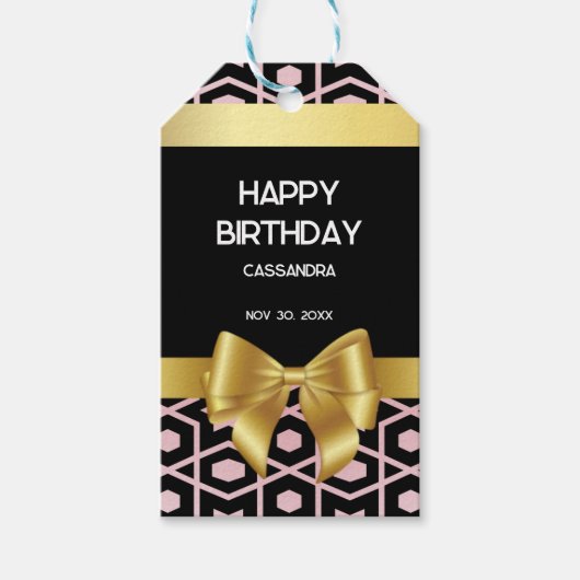 Rose Gold Egypt Geometric Gold Bow Happy Geburtsta Geschenkanhänger (Vorderseite)